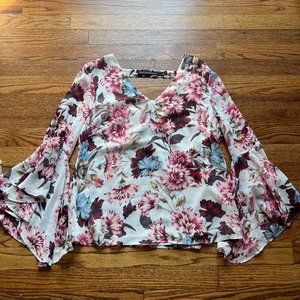 White House Black Market Floral Drape Back Blouse Size 4